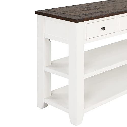 LKTART 48.8" Solid Wood Console Table for Entryway;Sofa Table with Drawers | 48.8" Antique White Real Wood Farmhouse Console Table with Storage and Shelf,Entryway Table for Entry Hallway,Easy Assembled - color: Antique White