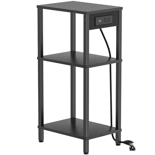 Tall Side Table with Charging Station, 30 Inch Tall End Tables Living Room | 30 Inch Tall Side Table with Storage, Tall Nightstand, Small Bedside Tables for Bedroom, Office, Dorm, Hallway, Black - color: Black, size: 11"D x 15"W x 30"H