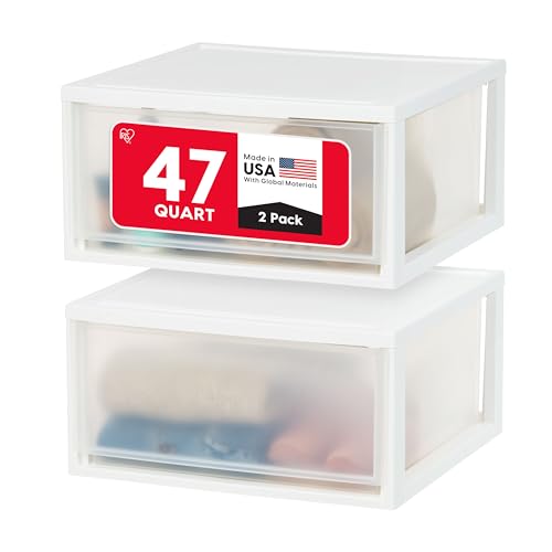 IRIS USA 47 Qt. Extra-Large Stackable Storage Drawer Plastic Drawer Organizer with Clear Doors, for Pantry Bedroom Closet Kitchen Under-Sink Home and Office De-Clutter Shoes and Crafts, White, 2-Pack - size: 47 Qt., style: 2 Pack
