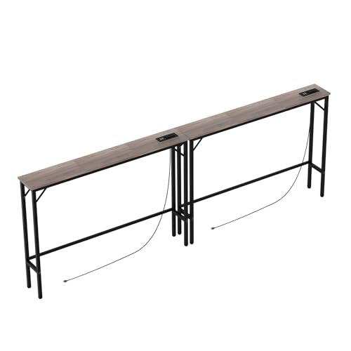 Aduanbang 78.7 inch Narrow Console Table with Outlet, Sofa Table Set of 2, Behind Couch Table, Long Entryway Tables with Charging Station, for Living Room, Rustic Brown - color: Ivory, size: 5.9"D x 78.7"W x 30"H
