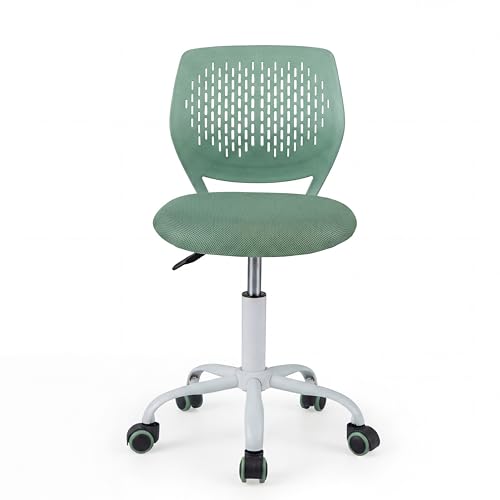 Costzon Kids Desk Chair, Armless Height Adjustable Kids Computer Chair w/Elastic Sponge Filling, Ergonomic Backrest & Stable 5-Point Wheels, Children Rolling Swivel Chair for Studyroom (Sage) - color: Sage