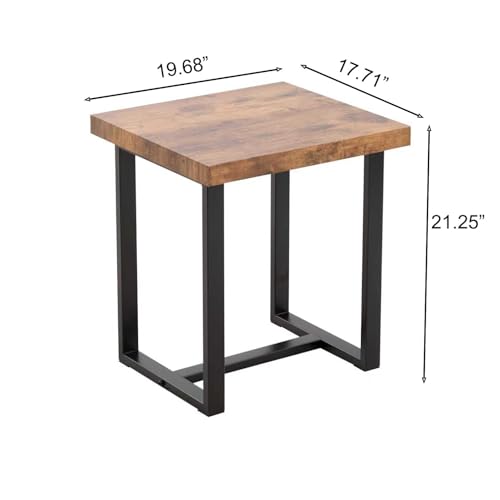 Industrial Side Table with MDF Top and Metal Frame, 19.68"x17.71" End Table for Living Room, Modern Nightstand with Sturdy Black Base, Sofa Table for Home Office