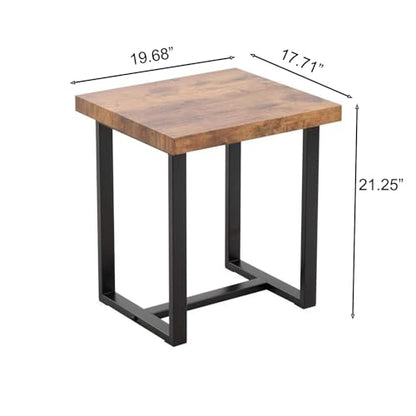 Industrial Side Table with MDF Top and Metal Frame, 19.68"x17.71" End Table for Living Room, Modern Nightstand with Sturdy Black Base, Sofa Table for Home Office