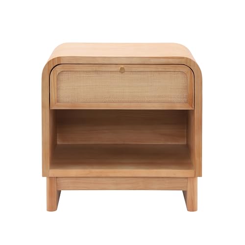 Christopher Knight Home Louisa Modern Nightstand with Open Shelf & Drawer, Wooden Small Night Stand, Bedside Table/End Table for Bedroom/Living Room, Storage Cabinet with Curved Design, Natural