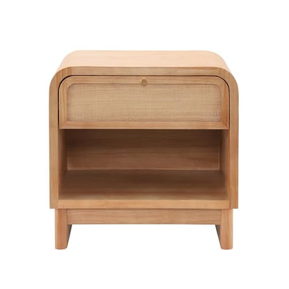 Christopher Knight Home Louisa Modern Nightstand with Open Shelf & Drawer, Wooden Small Night Stand, Bedside Table/End Table for Bedroom/Living Room, Storage Cabinet with Curved Design, Natural