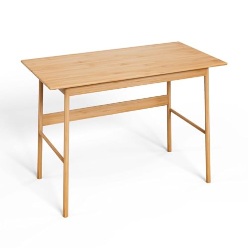 41.33 Inch Modern Home Office Table Desk with Added Crossbars, Nature Bamboo Study Table for Home Office & Bedroom, Simple IKEA Work Desk Office Writing Easy Assembly