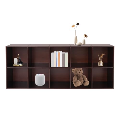 10 Cube Solid Wood Bookcase, 2-Tier Floor Standing Storage Shelf | with Open Cubes, Vertical or Horizontal Bookcase for Bedroom Living Room Office - 59.06"L x 11.81"W x 23.62"H (10-Cube) - size: 10-Cube