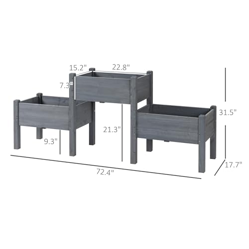 Outsunny Raised Garden Bed with 3 Planter Box, Elevated Wooden Plant Stand with Drainage Holes, for Vegetables, Herb and Flowers, Gray - color: Gray, size: 6.04' x 1.48' x 2.63'