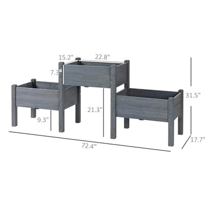 Outsunny Raised Garden Bed with 3 Planter Box, Elevated Wooden Plant Stand with Drainage Holes, for Vegetables, Herb and Flowers, Gray - color: Gray, size: 6.04' x 1.48' x 2.63'