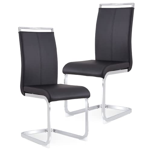 Baysitone Modern Dining Chairs Set of 2, Side & Kitchen Chairs with Faux Leather Padded Seat, High Back, for Dining, Kitchen, Living Room - Black - color: Black, size: Set of 2