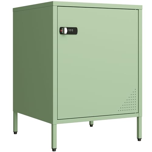 Steehoom Locker Nightstand Metal End Table Single Door Bedside Cabinet Lockable Storage Cabinet for Living Room, Bedroom, Dorm,Home, Office 21.26”H X 15.75”W X 15.75”D (1 Door, Green) - color: Green, style: 1 Door