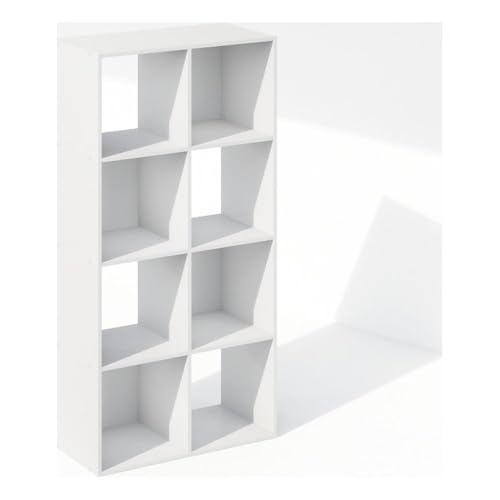 Furinno PELLI Book Shelf, 8-Cube Bookshelf, Horizontal Cube Storage Organizer Bookcase, 11.7 x 23.7 x 47, for Living Room, Bedroom, Home Office, White - color: White, size: 8-Cube