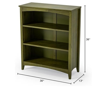 Camaflexi Shaker Style 3 Shelf Bookcase/Solid Wood / 36" High/Adjustable Shelving/Closed Back/Display Bookshelf for Living Room, Bedroom, Home and Office, Olive Grove Green - color: Olive Grove Green, size: 36"