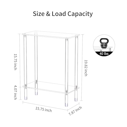 Clear Acrylic Narrow Side Table Set of 2 for Small Spaces, 15.75" L x 7.87" W x 19.82" H, 2 Tier Rectangle Slim End Table Nightstand, Small Bedside Table for Bedroom, Bathroom, Living Room - size: 2 Tier Rectangle 2-Pack