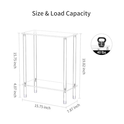 Clear Acrylic Narrow Side Table Set of 2 for Small Spaces, 15.75" L x 7.87" W x 19.82" H, 2 Tier Rectangle Slim End Table Nightstand, Small Bedside Table for Bedroom, Bathroom, Living Room - size: 2 Tier Rectangle 2-Pack