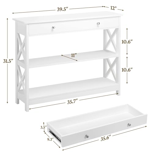 Yaheetech TV Stand, Entertainment Center with Drawer, 39.5" Media Console Table for TV with 2 Open Shelves for Bedroom, Living Room, Entryway, White - color: White
