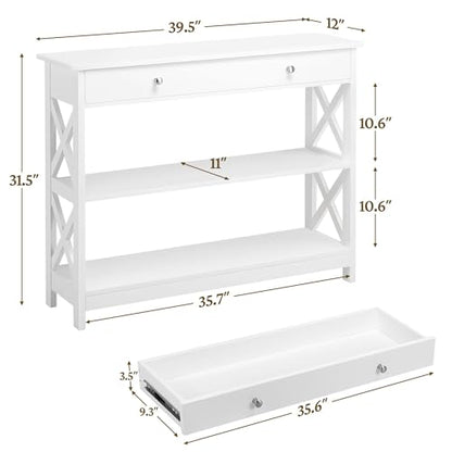 Yaheetech TV Stand, Entertainment Center with Drawer, 39.5" Media Console Table for TV with 2 Open Shelves for Bedroom, Living Room, Entryway, White - color: White