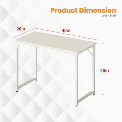 Dkelincs 40 Inch Small Computer Desk Home Office Desk Writing Desk Modern Simple Style Study Work Table with Metal Frame, Easy Assembly, Adjustable Feet, Water-Resistant, Scratchproof Surface, White - color: White, size: 40 Inch