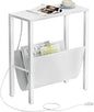 Narrow Side Table with Charging Station, Skinny Nightstand with USB Ports & Outlet, Slim Sofa Side Table with Storage Bag, Small End Table for Small Spaces, Living Room, Bedroom, White - color: White