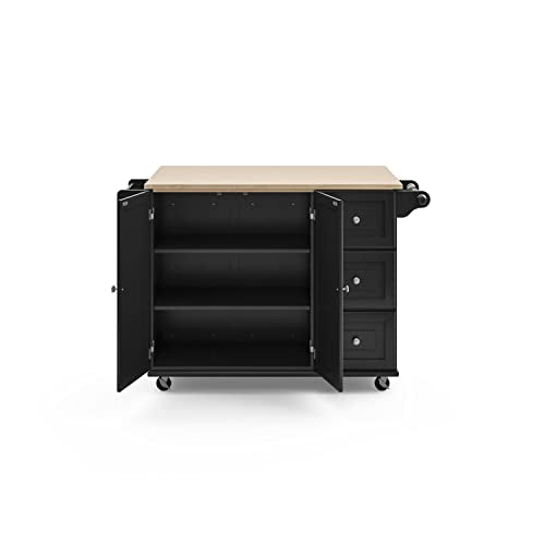 Homestyles Dolly Madison Black Mobile Kitchen Island Cart with Wood Drop Leaf Breakfast Bar - color: Black
