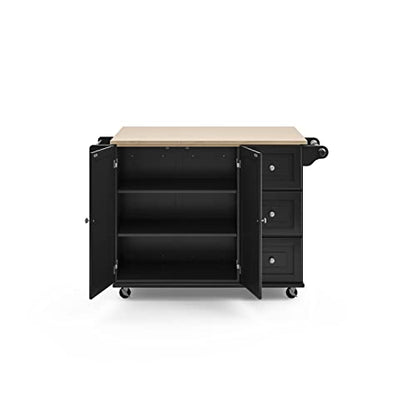 Homestyles Dolly Madison Black Mobile Kitchen Island Cart with Wood Drop Leaf Breakfast Bar - color: Black