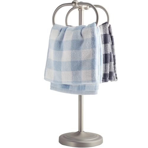17 Inch Stainless Steel Hand Towel Holder Double Stand Hand Towel Ring for Washcloths or dishcloths Non-Slip Base Free Standing Towel Rack for Bathroom Kitchen (Brushed) - color: Brushed