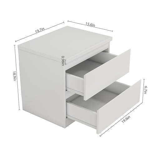 Nightstand with Drawers, Bedside Table with Drawers, Sofa Side Table Storage Cabinet, Night Stand for Bedroom Living Room (1, 2 Drawers White, 19.7" W×15.6" D×18.9" H) - color: 2 Drawers White