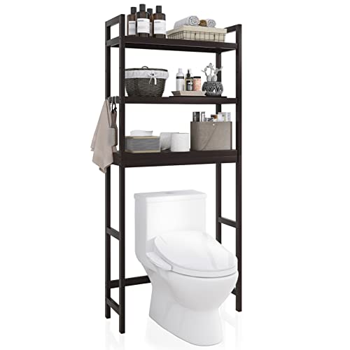 SMIBUY Bathroom Storage Shelf, Bamboo Over-The-Toilet Organizer Rack, Freestanding Toilet Space Saver with 3-Tier Adjustable Shelves (Dark Brown) - color: Dark Brown