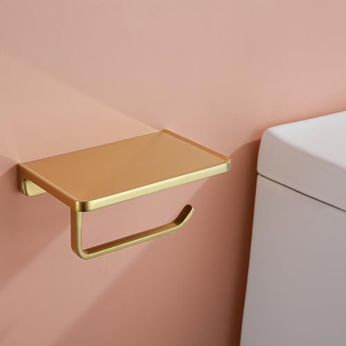 RANDOM Brushed Gold Toilet Paper Holder with Shelf Wall Mount Toilet Paper Roll Holder Solid Metal Toilet Tissue Holder Gold.RD93008BG - color: B-brushed Gold