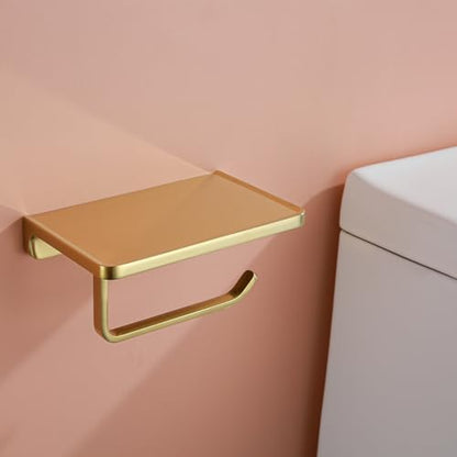 RANDOM Brushed Gold Toilet Paper Holder with Shelf Wall Mount Toilet Paper Roll Holder Solid Metal Toilet Tissue Holder Gold.RD93008BG - color: B-brushed Gold