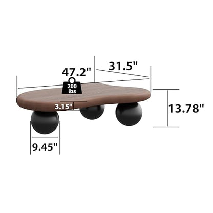 47.2” Walnut Cloud Coffee Table with 3 Ball Legs, Farmhouse Irregular Center Table for Living Room, Low Cute Small MDF Tea Table for Bedroom, Apartment-Walnut Black - color: Cloud-47" Walnut Black