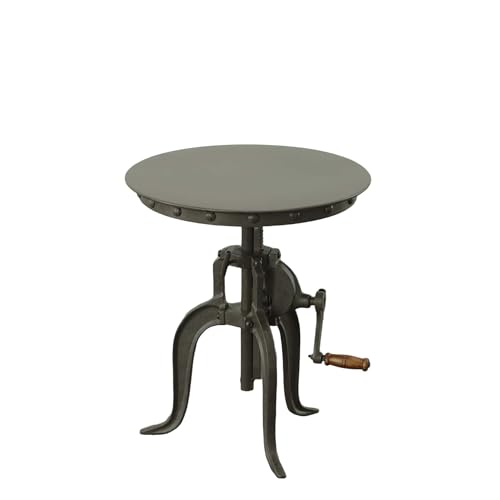 Carolina Chair & Table Adjustable Hand Crank 18" Wooden Top Rustic Side Table - Cast Iron Base Round Accent Table for Farmhouse, Living Room, or Bedroom (Industruial) - color: Industruial