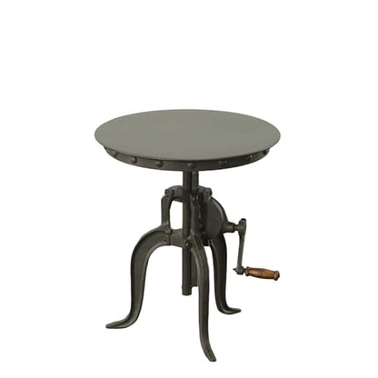 Carolina Chair & Table Adjustable Hand Crank 18" Wooden Top Rustic Side Table - Cast Iron Base Round Accent Table for Farmhouse, Living Room, or Bedroom (Industruial) - color: Industruial