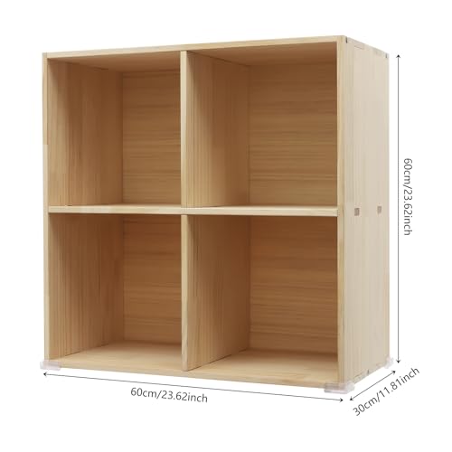 4-Cube Solid Wood Bookshelf, 2-Tier Storage Organizer Semi-Open Floor Display Shelf Closet Cabinet for Home Office Library School, 12" D x 24" W x 24" H - size: 4-Cube