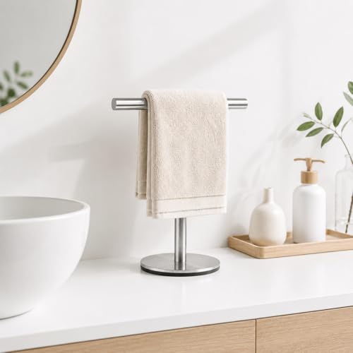 Bath Hand Towel Holder Standing, 13 Inch T-Shape Towel Bar Rack Stand, SUS304 Stainless Steel Brushed Finish,Tower Bar for Bathroom Kitchen Vanity Countertop - color: Silver