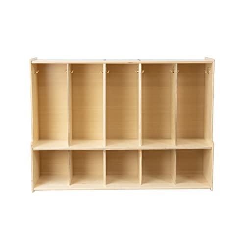 Montessori 5-Section Coat Locker with Bench & Cubby Storage, 100% Birch Plywood Backpack & Cubby Unit with Hooks for Classroom, Day Care, Preschool, Kindergarten
