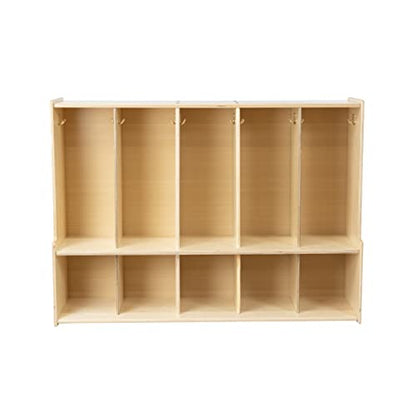 Montessori 5-Section Coat Locker with Bench & Cubby Storage, 100% Birch Plywood Backpack & Cubby Unit with Hooks for Classroom, Day Care, Preschool, Kindergarten