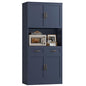 HOSTACK 71" Tall Kitchen Pantry Storage Cabinet, Wood Kitchen Hutch, Blue | Modern Pantry Cabinet with Microwave Stand, Hutch Cabinet with Countertop & Drawers, Storage Cabinet for Living Room - color: Blue + Bronze Handles