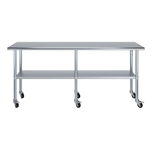 AmGood 84" Long x 18" Deep Stainless Steel Table with Casters - size: 84" Long x 18" Deep