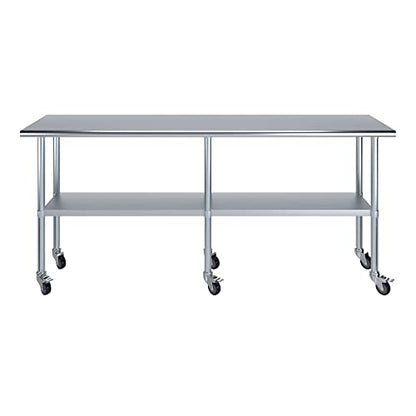 AmGood 84" Long x 18" Deep Stainless Steel Table with Casters - size: 84" Long x 18" Deep