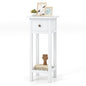 Giantex Narrow End Table with Drawer, Tall Acacia Wood Side Table with Bottom Shelf, Modern Bedside Tables, 2-Tier Nightstand for Small Spaces Bedroom Living Room, No Assemble Required, White - color: White