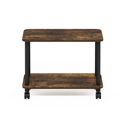 Furinno Turn-N-Tube Side Table, 2-Tier Sofa End Table with Wheels, Toolless Assembly Night Stand, Bedside Table with Open Shelf, for Living Room, Bedroom, Amber Oak - color: Amber Oak/Black