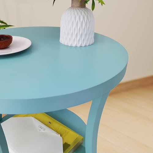 Roundhill Furniture Perth Contemporary Round End Table with Shelf - color: Teal
