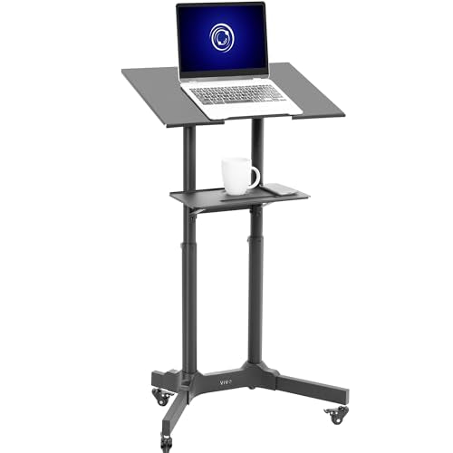 VIVO Black Mobile 24 x 16 inch Lectern Podium, CART-V03E | Height Adjustable, Tilting Desktop, Rolling Laptop Cart on Wheels, Steel Design, Holds 44 lbs - color: Black