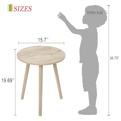 AWASEN Round Side Table, Modern Small End Table for Living Room, Wood Accent Drink Table for Small Space with Solid Wood Legs, Easy Assembly, Rustic White Oak - color: Rustic White Oak