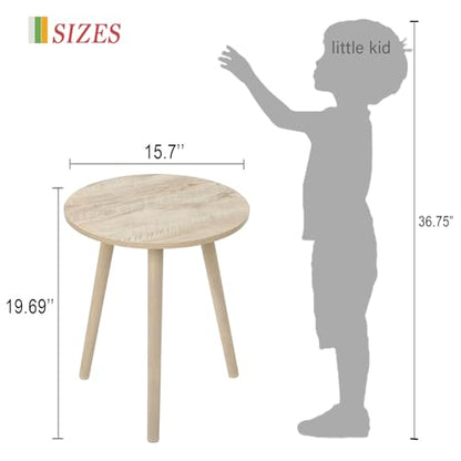 AWASEN Round Side Table, Modern Small End Table for Living Room, Wood Accent Drink Table for Small Space with Solid Wood Legs, Easy Assembly, Rustic White Oak - color: Rustic White Oak