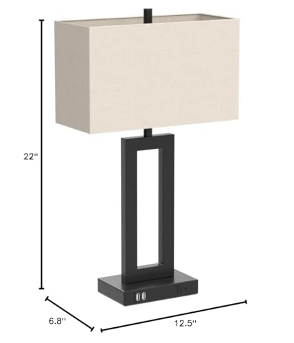 Set of 2 Touch Control Table Lamp with 2 USB Ports, 3-Way Dimmable Modern Nightstand Lamp Sets Bedside Touch Desk Lamp with Fabric Cream Shade For Bedroom Table Living Room Reading, Included Bulbs | 3 Way Dimmable, Touch Control, Fabric Cream Shade, E26 B