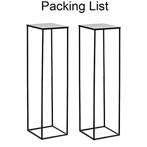 Black Tall Plant Stand: 39.4in, With Metal Panel, Packs of 2 | Columnar Cube Shape, Easy to Assembly, Flowers Cakes Drinks Display Table Centerpieces for Wedding Party Event - color: Black-2PSC, size: 39.4 inches - 2 Pcs