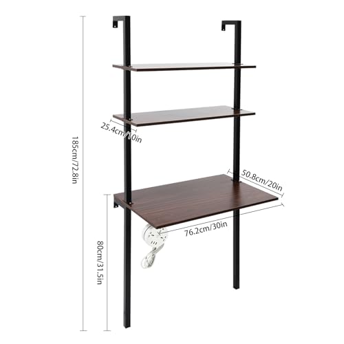 2-Shelf Industrial Wall Mount Ladder，Wall Mount Computer or Writing Desk, Computer Laptop Desk with Shelves，Floating Desk with Storage, Wall Table for Home Office, Black (20" Dx30 Wx72.5 H) - color: Black/ Brown (30"w)