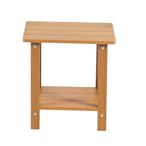 Small Leisure Line Side Table, 2-Tier Adirondack Side Table Outdoor with Open Shelf, 16 in Wooden Deck Table for Patio Porch Pool, 200 Lbs Capacity, Easy Assembly (Teak) - color: Teak
